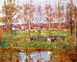 Stream Canvas Paintings - Cows by the Stream